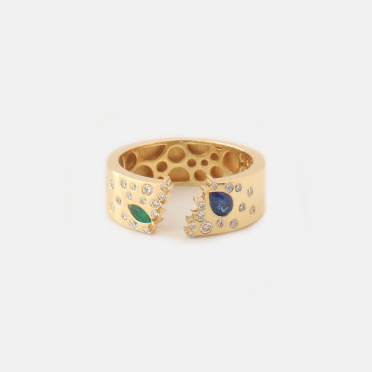 Open-Ring in Diamonds, Emeralds & Sapphires
