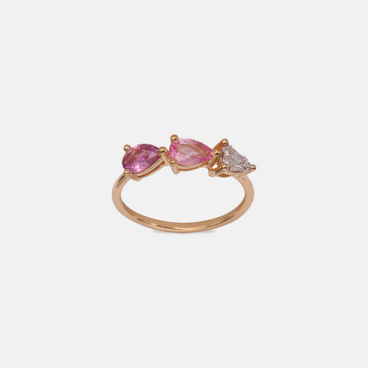 Triple Petal Ruby and Diamond Ring