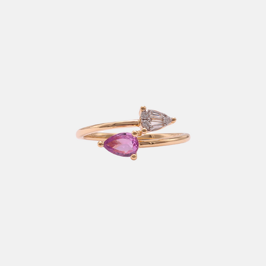 Double Petal Ruby and Diamond Open Ring