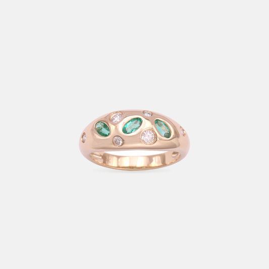 Emerald and diamond bombé ring