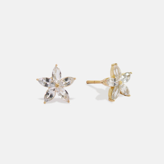 Five Petal Flower White Sapphire Earrings