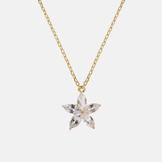 Five Petal Flower White Sapphire Necklace