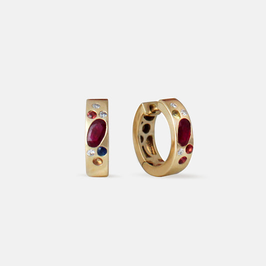 Tea Party Hoops in Rubies, Sapphires and Diamonds
