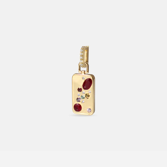Tea Party Tag Charm in Rubies, Sapphires & Diamonds