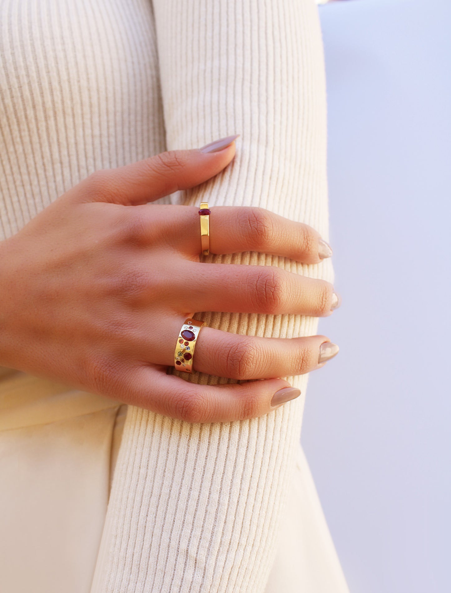 Tea Party Wide Ring in Rubies, Sapphires & Diamonds