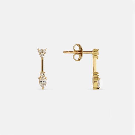 Petal Long Stud Earrings in Diamonds & White Sapphires