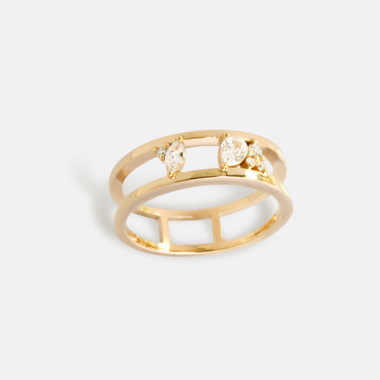 Maru Petal Trail Ring in Diamonds & White Sapphires