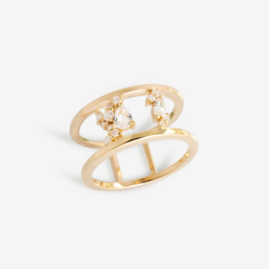 Maru Wide Trail Ring in Diamonds & White Sapphires