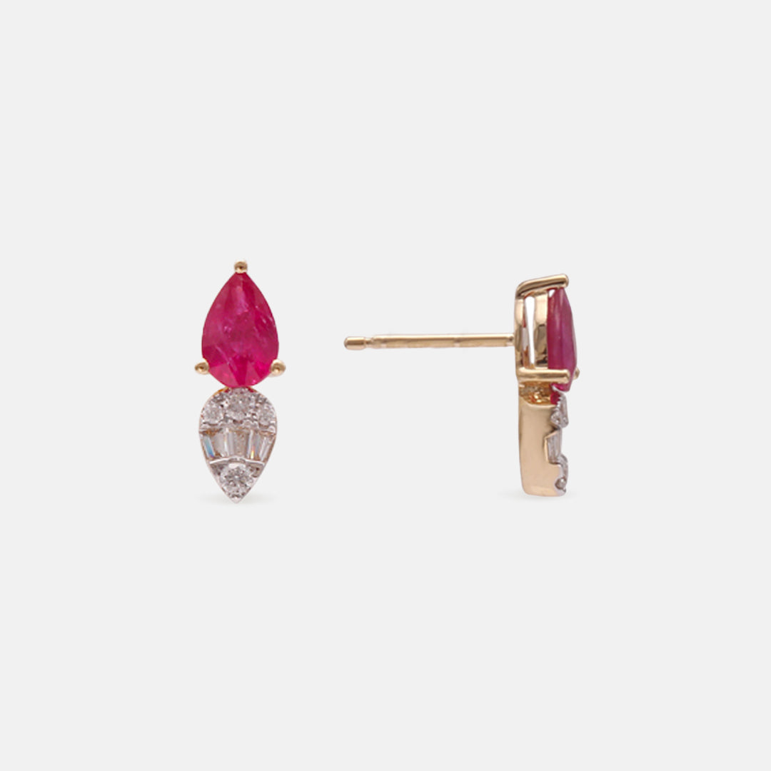Ruby Petal Earring in Diamonds & Rubies