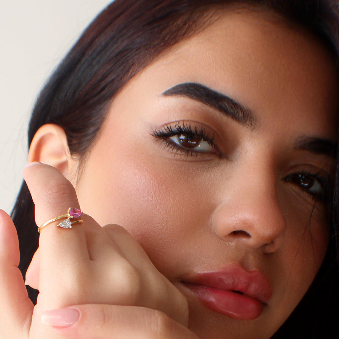 Double Petal Ruby and Diamond Open Ring