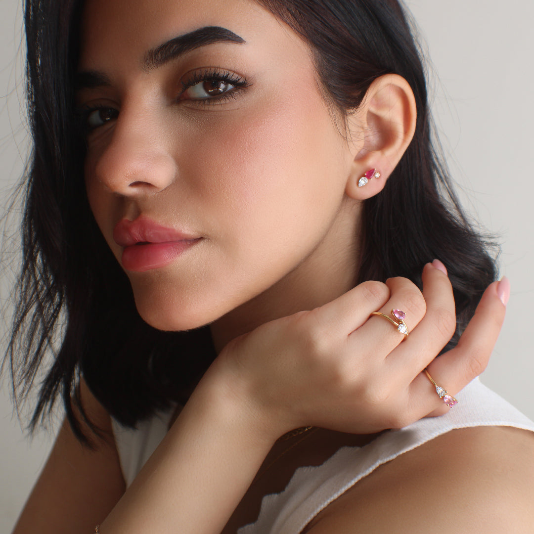 Ruby Petal Earring in Diamonds & Rubies