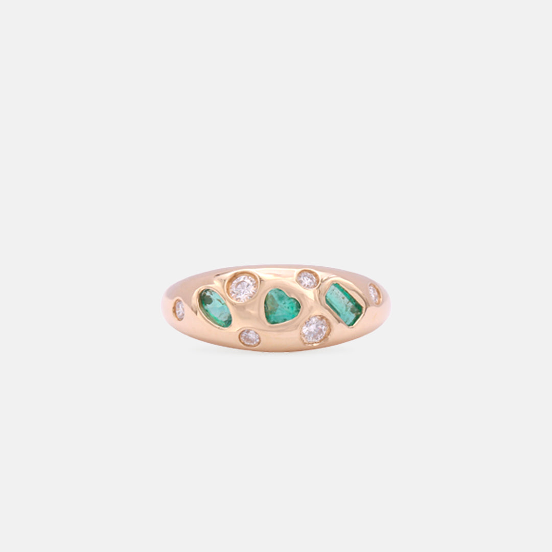 Mixed Emerald and diamond bombé ring