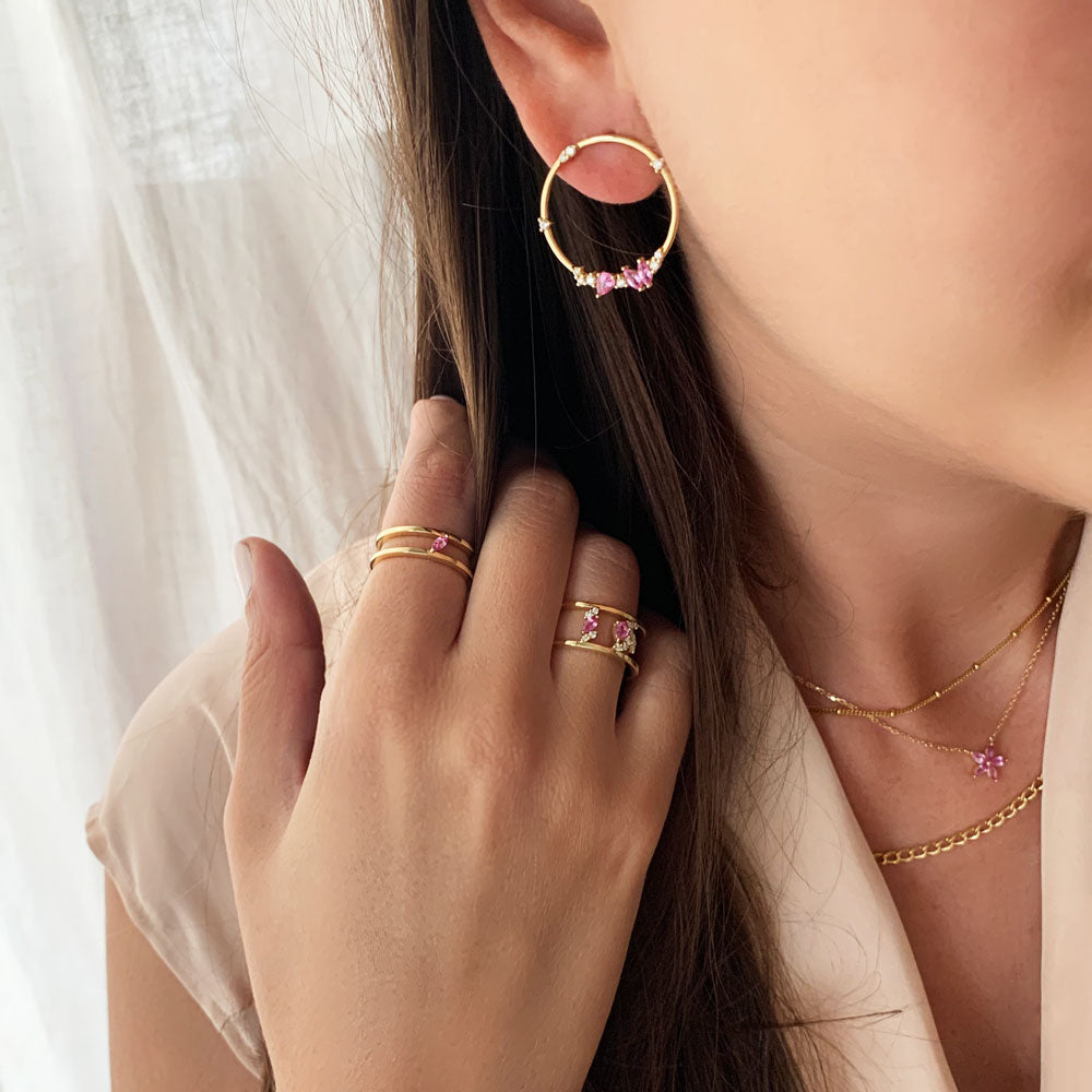Large Blossom Earrings in Diamonds & Pink Sapphires