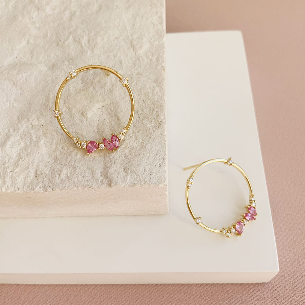 Large Blossom Earrings in Diamonds & Pink Sapphires