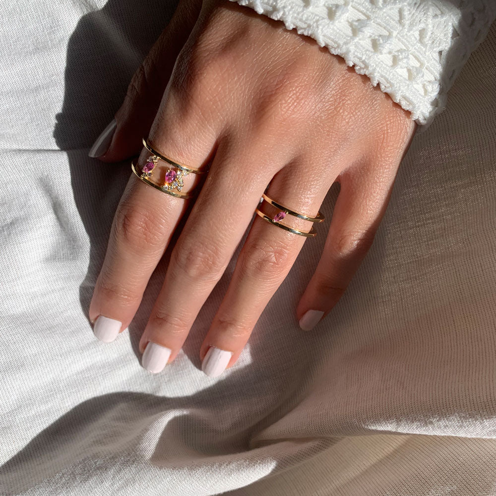 Wide Trail Ring in Diamonds & Pink Sapphires