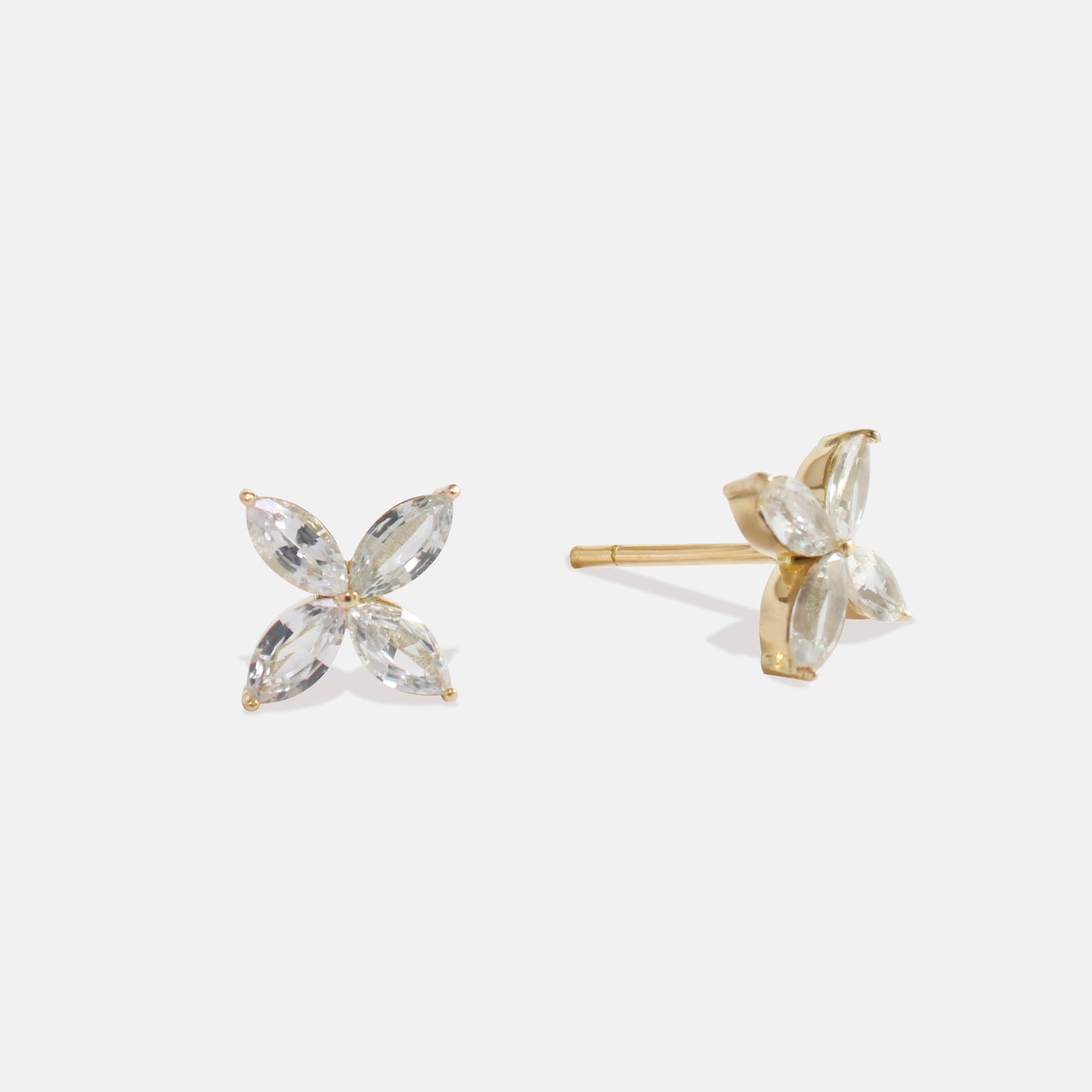 Four Petal Flower White Sapphire Earrings