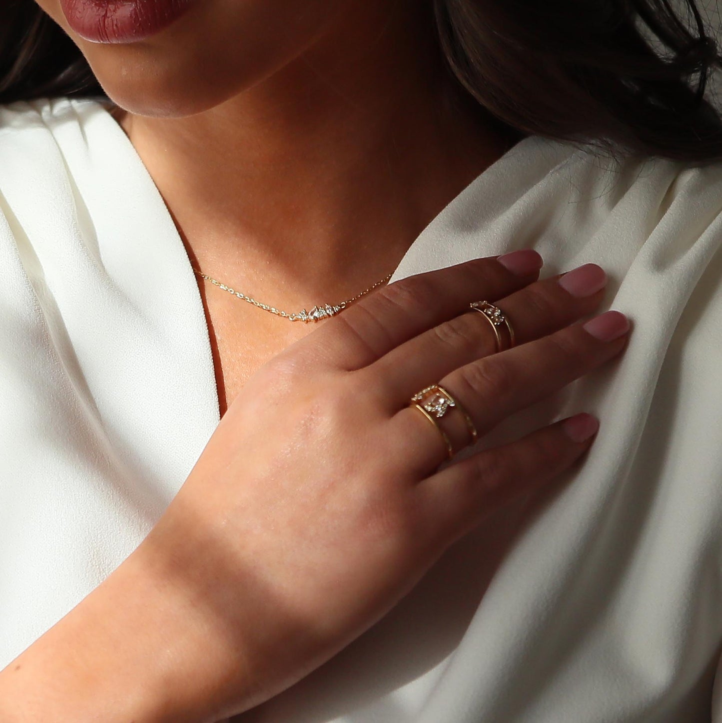 Wild Petals necklace in Diamonds & White Sapphires