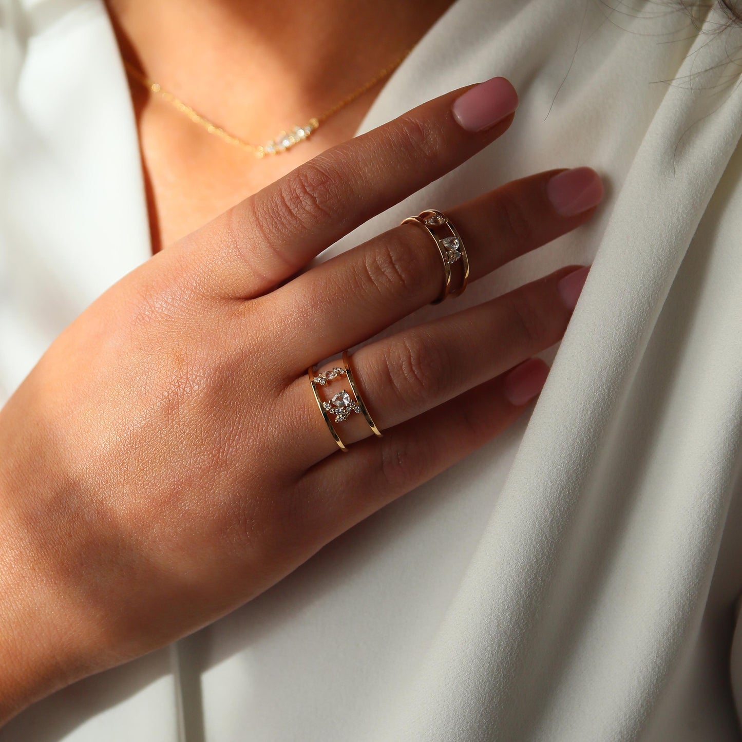 Wide Trail Ring in Diamonds & White Sapphires