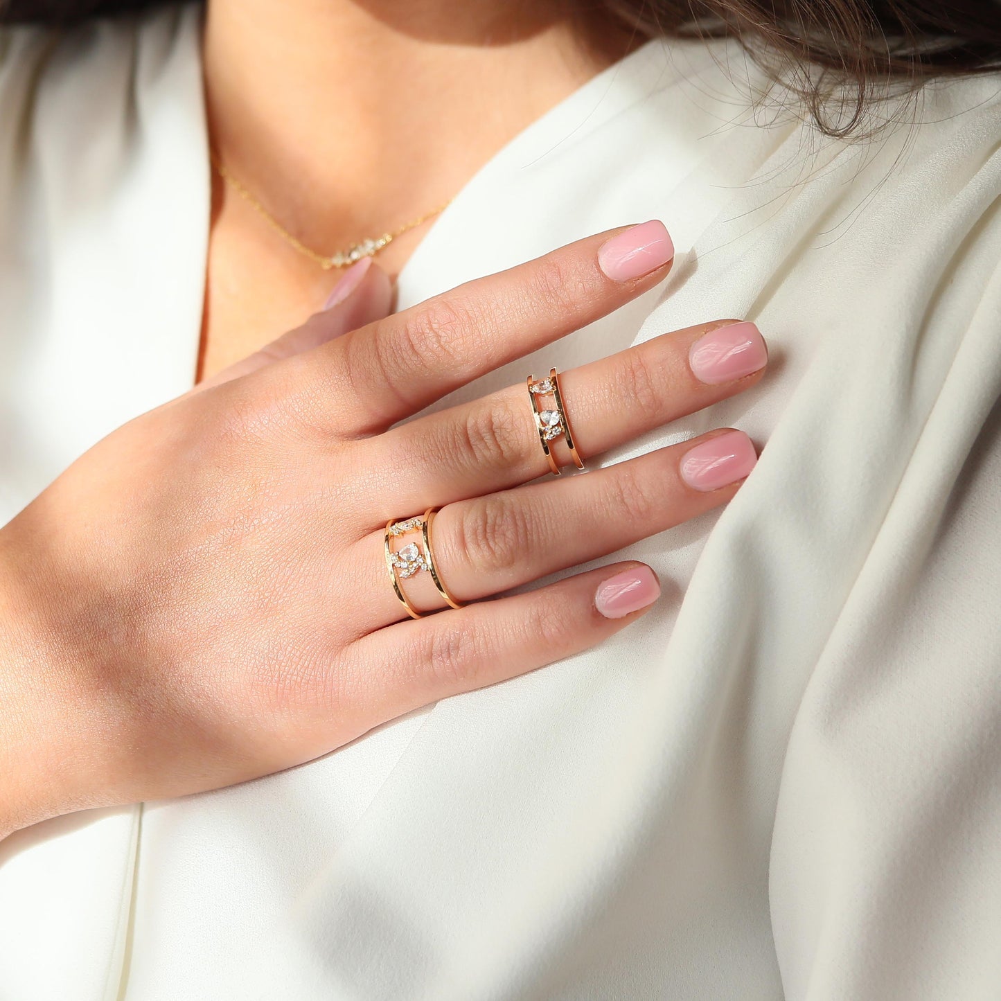 Wide Trail Ring in Diamonds & White Sapphires