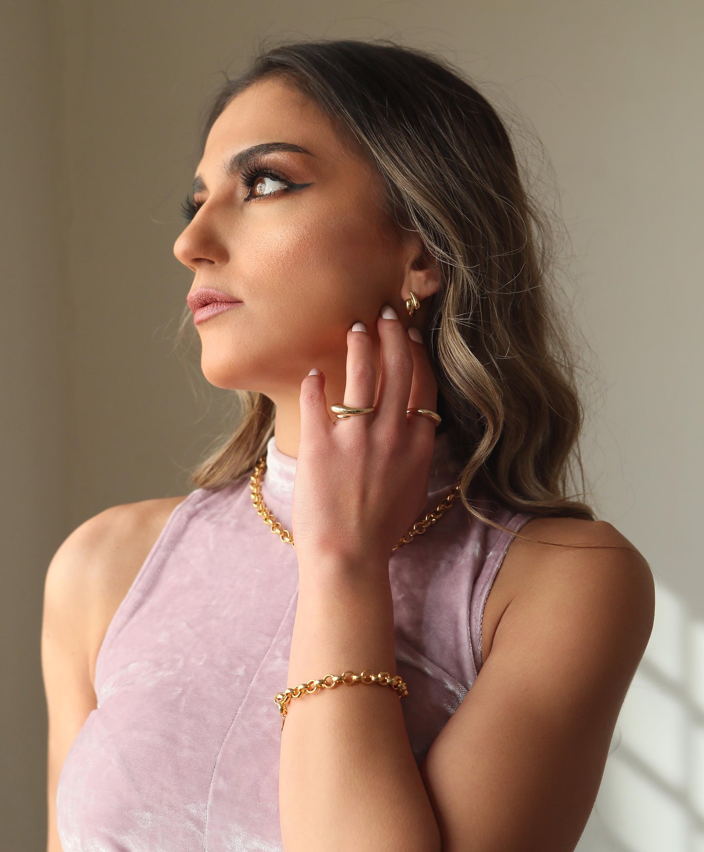 Double Slim Drops Gold Ring Double dome 