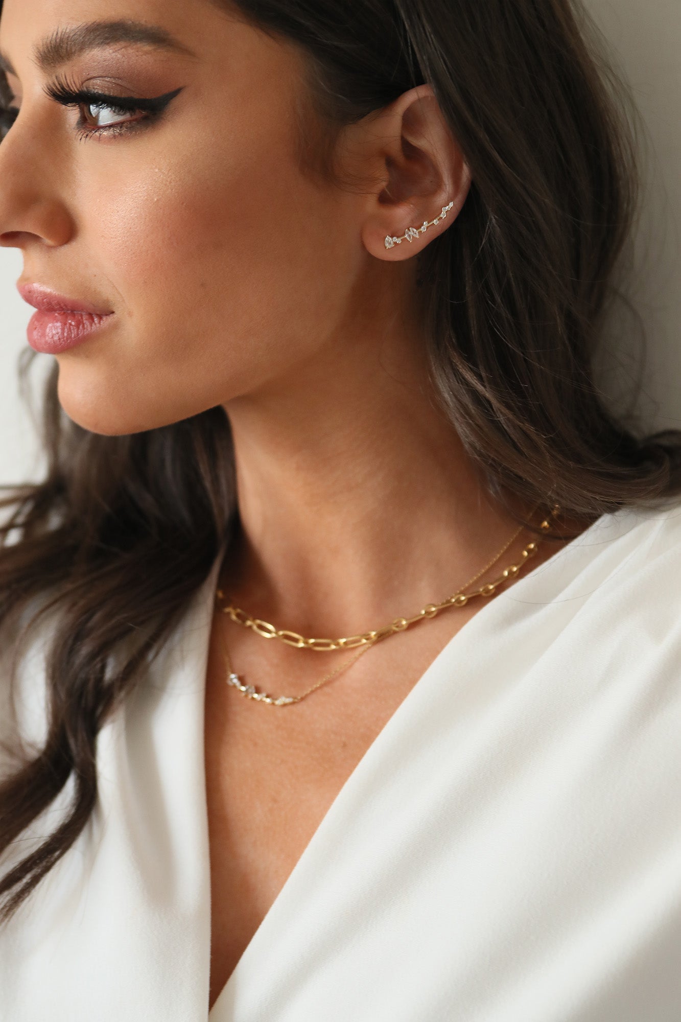 Wild Florets Climber Earrings in Diamonds & White Sapphires