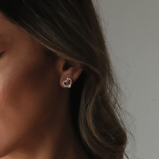 Wild heart Stud Earrings in Diamonds & White Sapphires