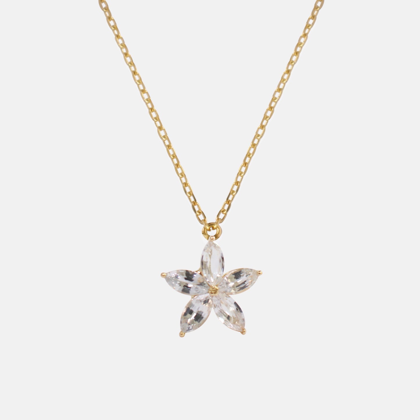 Five Petal Flower White Sapphire Necklace