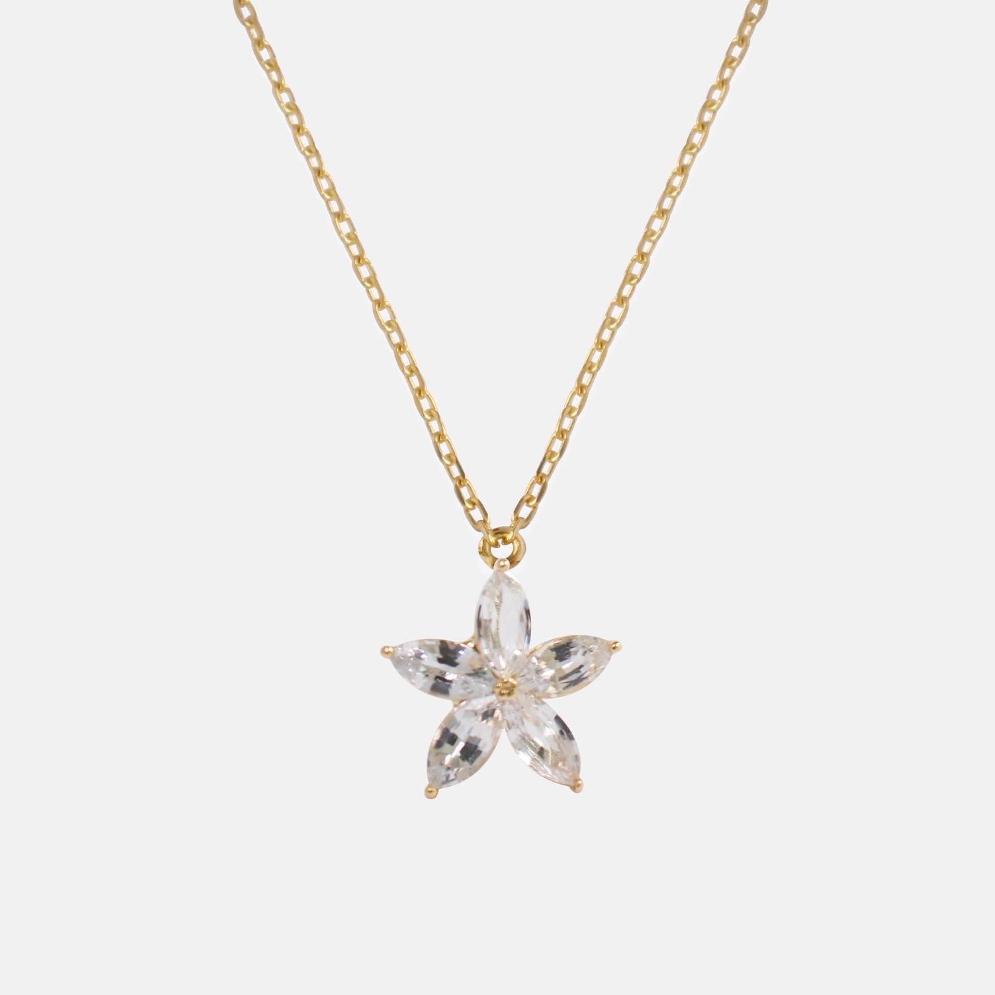 Five Petal Flower White Sapphire Necklace