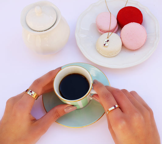 Tea Party Tag Charm in Rubies, Sapphires & Diamonds