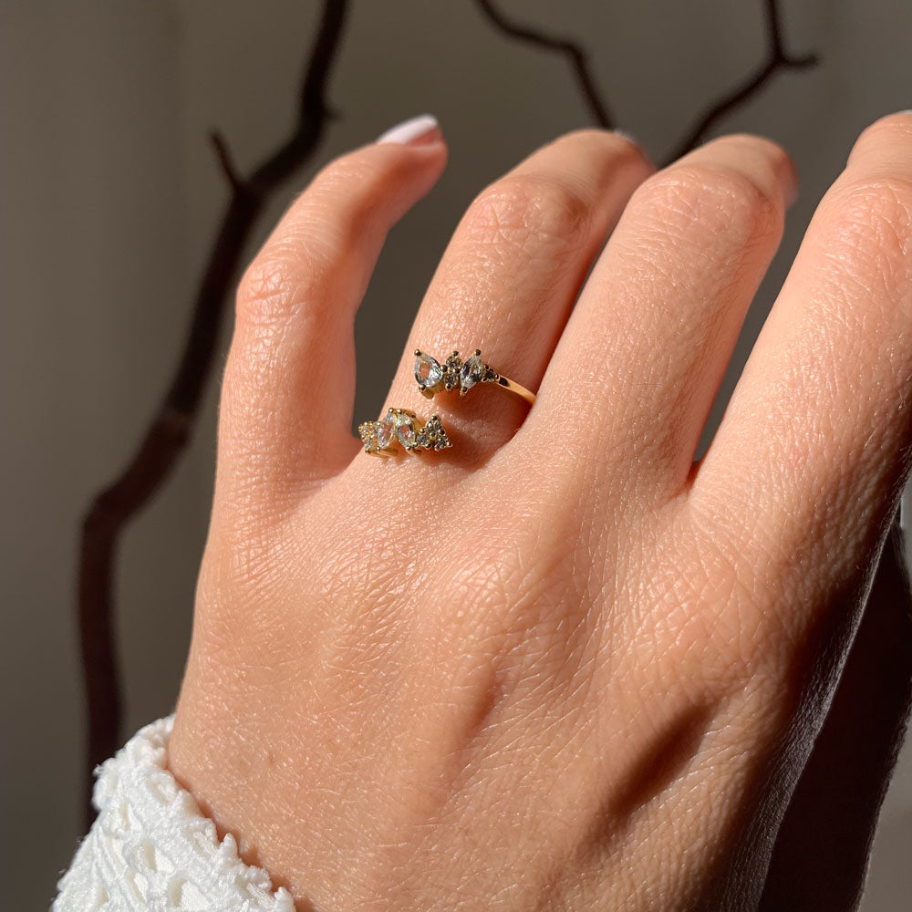 Double Blossom Ring in Diamonds & White Sapphires