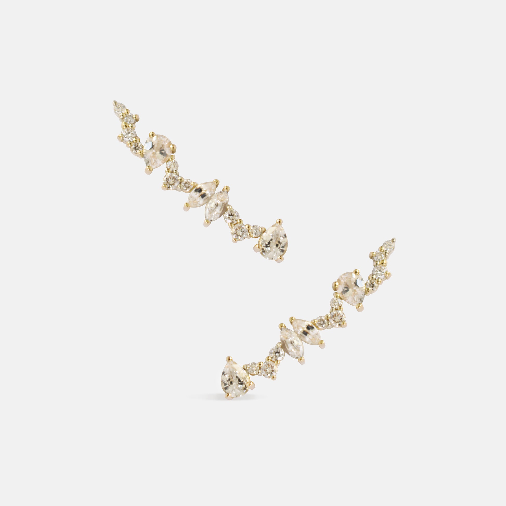 Full Bloom Climber Earring in Diamonds and white sapphires