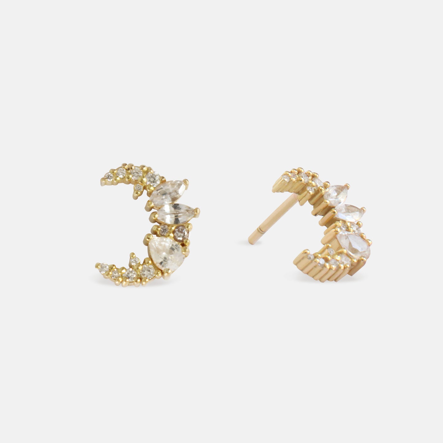 Wild Moon Stud Earrings in Diamonds & White Sapphires